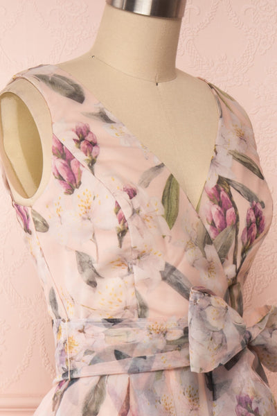 Saundra Blush Pink Floral High-Low Maxi Dress side close up | Boutique 1861
