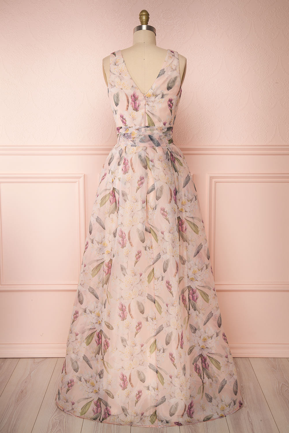 Saundra Blush Pink Floral High-Low Maxi Dress back view | Boutique 1861
