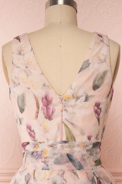Saundra Blush Pink Floral High-Low Maxi Dress back close up | Boutique 1861