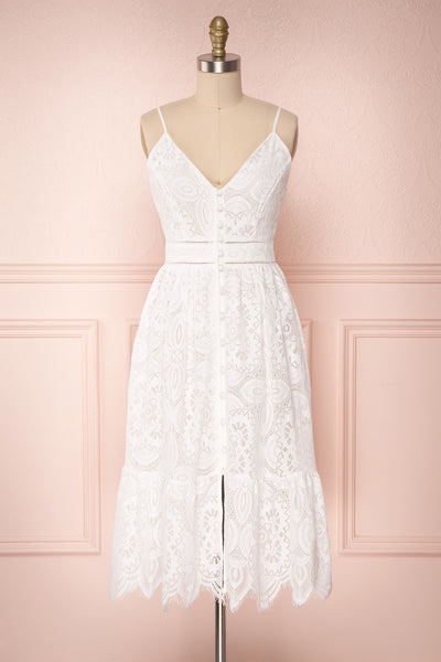 Nuiova White Lace Button-Up Midi Dress | Boutique 1861