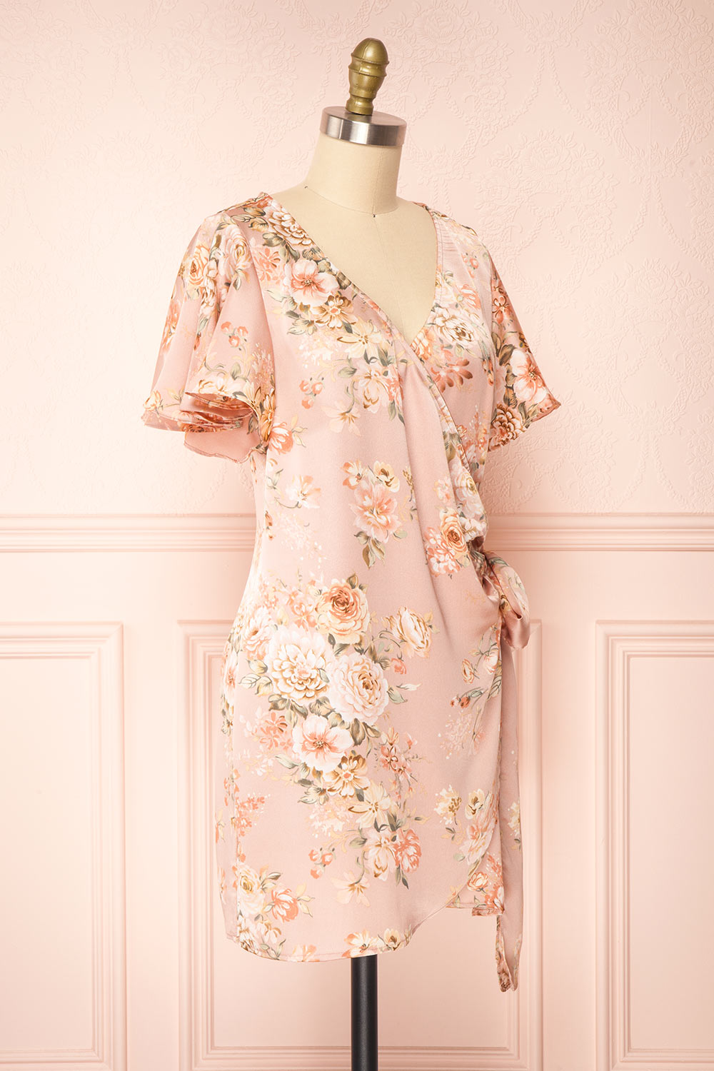Sawda Blush Short Sleeve Floral Wrap Dress | Boutique 1861 side view 