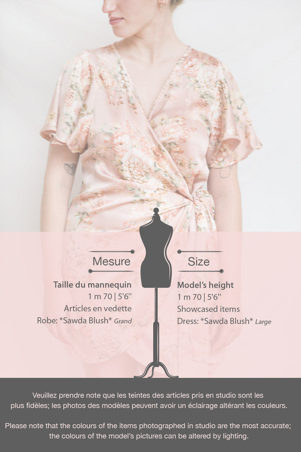 Sawda Blush Short Sleeve Floral Wrap Dress | Boutique 1861 fiche