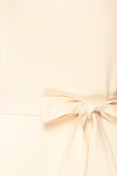 Sayure Cream Ribbed Midi Dress | La petite garçonne fabric