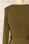 Sayure Khaki Ribbed Midi Dress | La petite garçonne back close-up