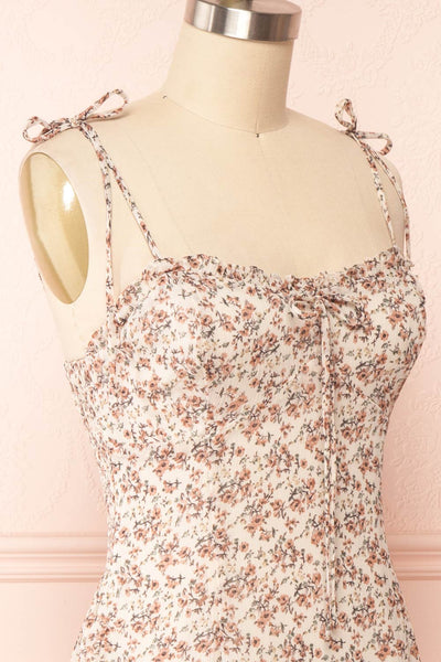 Sazah Floral Midi Dress w/ Adjustable Straps | Boutique 1861 side close up