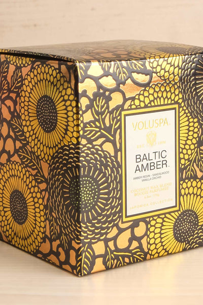 Scalloped Candle Baltic Amber | Voluspa | Boutique 1861 box close-up