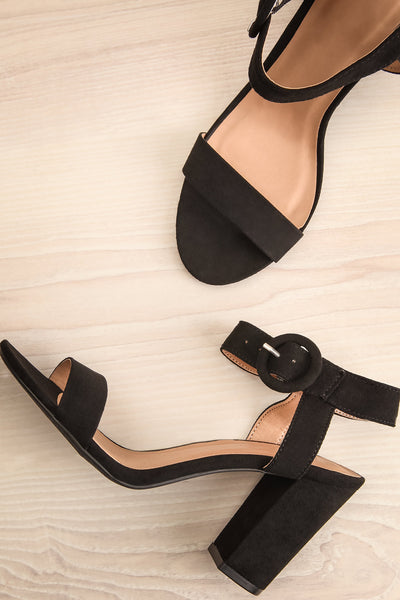 Scheffer Black Faux-Suede Block Heeled Sandals | La Petite Garçonne 1