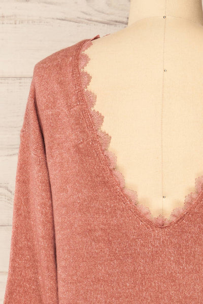Scopello Pink Soft Knit Sweater w/ Open Back | La petite garçonne back close-up