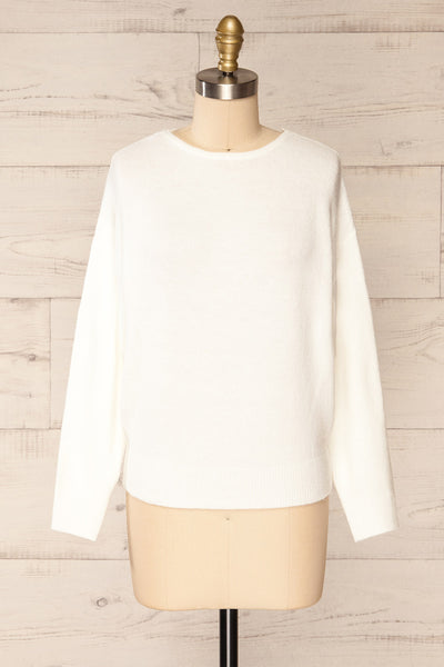 Scopello White Soft Knit Sweater w/ Open Back | La petite garçonne  front view