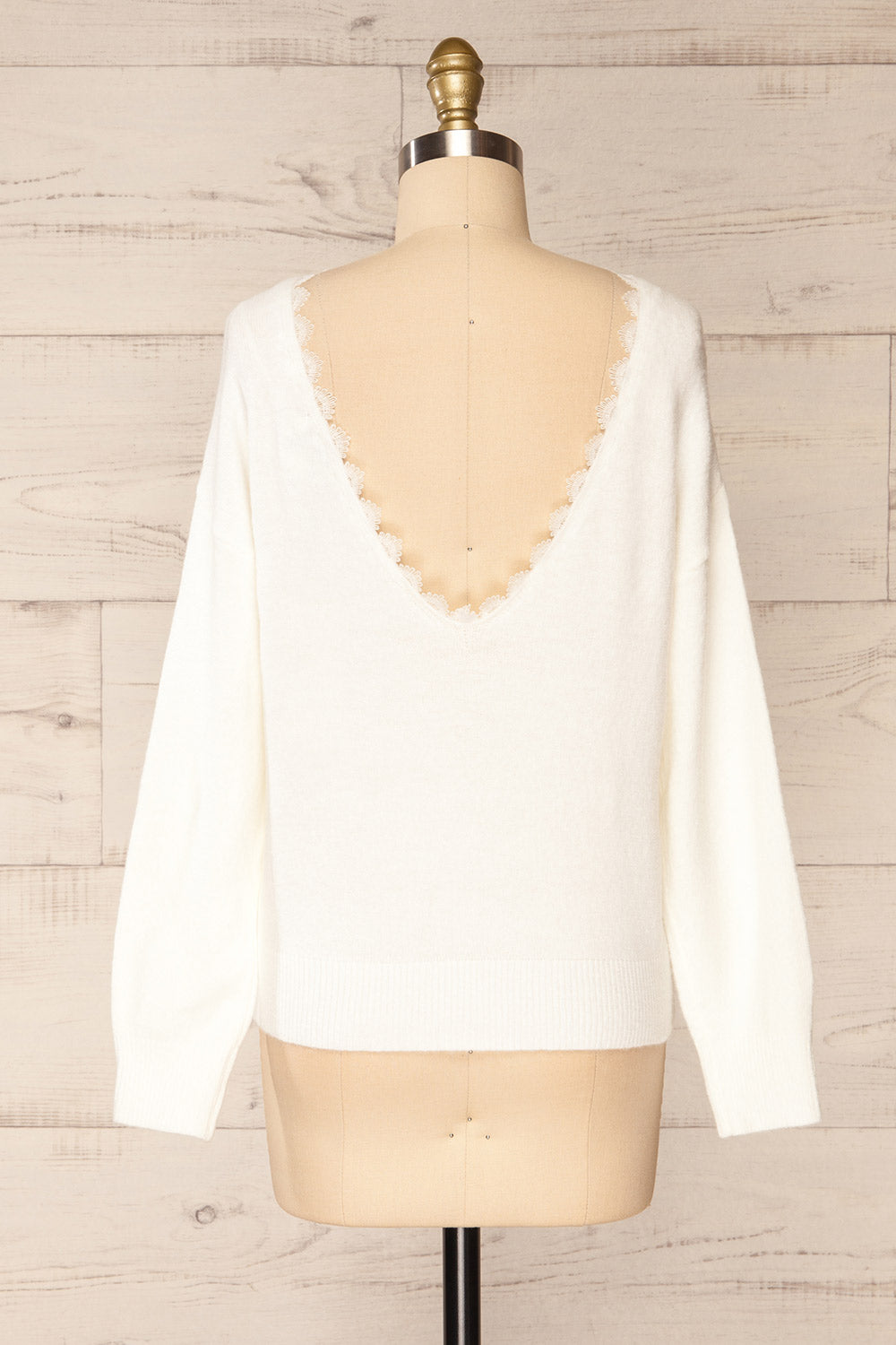 Open back white sweater shop