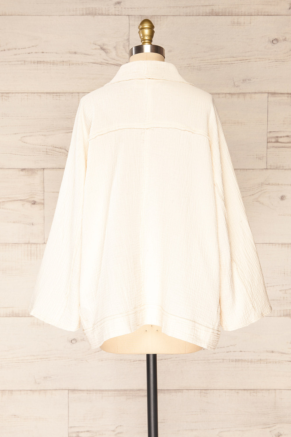 Seda Cream Textured Long Sleeve Kimono | La petite garçonne back view