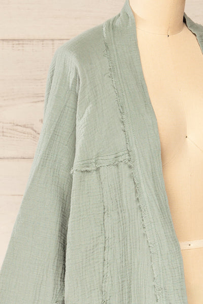 Seda Green Textured Long Sleeve Kimono | La petite garçonne side close-up