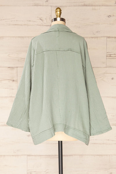 Seda Green Textured Long Sleeve Kimono | La petite garçonne back view