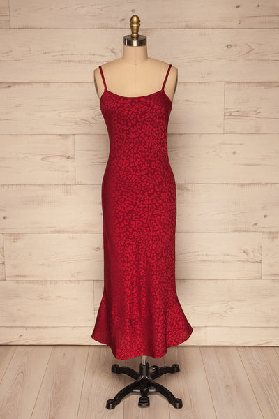 Seefeld Cerise Red Leopard Print Slip Dress front view | La Petite Garçonne