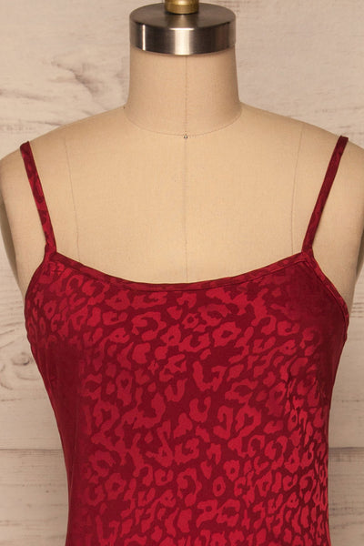 Seefeld Cerise Red Leopard Print Slip Dress front close up | La Petite Garçonne