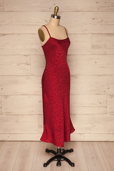 Seefeld Cerise Red Leopard Print Slip Dress side view | La Petite Garçonne