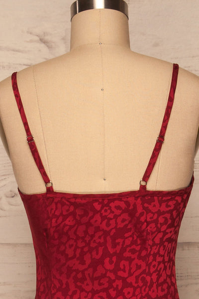 Seefeld Cerise Red Leopard Print Slip Dress back close up | La Petite Garçonne