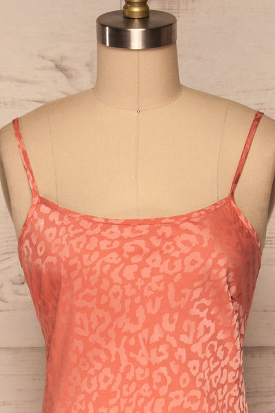 Seefeld Pêche Pink Leopard Print Slip Dress front close up | La Petite Garçonne