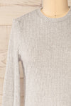 Seia Light Grey Long Sleeve Ribbed Short Dress | La petite garçonne front close-up