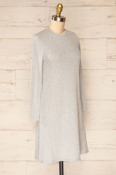 Seia Light Grey Long Sleeve Ribbed Short Dress | La petite garçonne side view