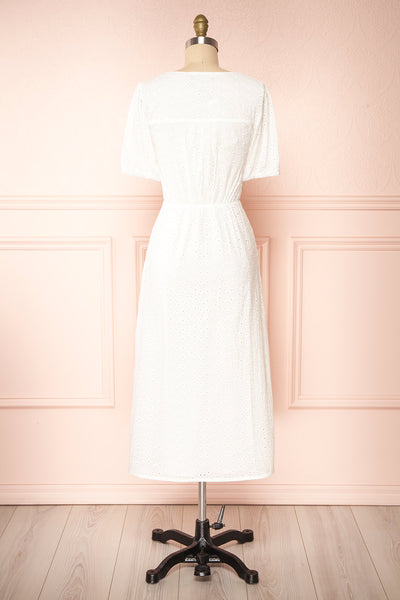 Senga White Short Sleeve Embroidered Midi Dress | Boutique 1861 back view