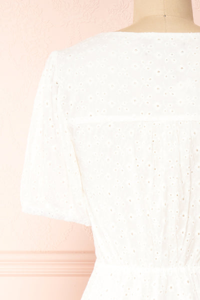 Senga White Short Sleeve Embroidered Midi Dress | Boutique 1861 back close-up