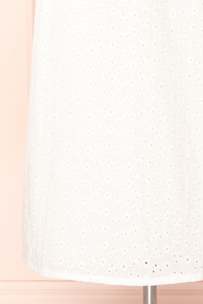 Senga White Short Sleeve Embroidered Midi Dress | Boutique 1861 bottom