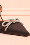 Sentiment Black Satin Pointed-Toe Heels w/ Sequin Bow | Boutique 1861 front close-up