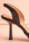 Sentiment Black Satin Pointed-Toe Heels w/ Sequin Bow | Boutique 1861 side back close-up
