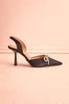 Sentiment Black Satin Pointed-Toe Heels w/ Sequin Bow | Boutique 1861 side view