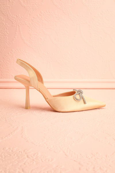 Sentiment Ivory Satin Pointed-Toe Heels w/ Sequin Bow | Boutique 1861 side view