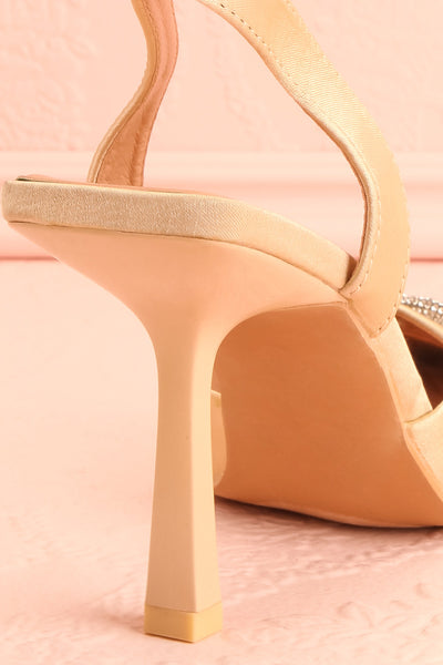 Sentiment Ivory Satin Pointed-Toe Heels w/ Sequin Bow | Boutique 1861 back close-up
