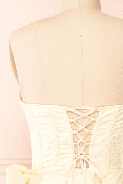 Seorie Strapless Corset Short Floral Dress | Boutique 1861 back close-up