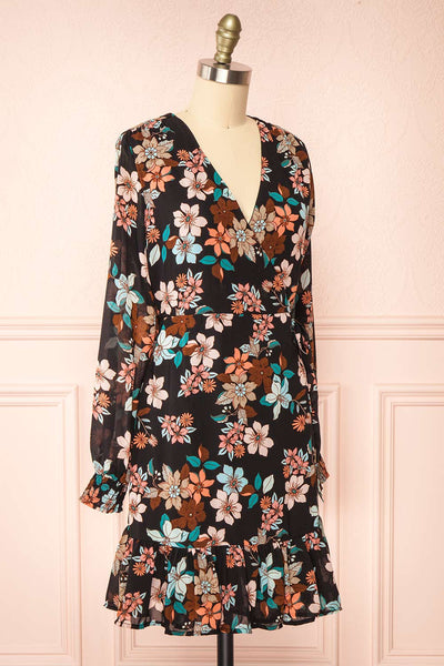 Serafina Short Floral Wrap Dress w/ Long Sleeves | Boutique 1861 side view