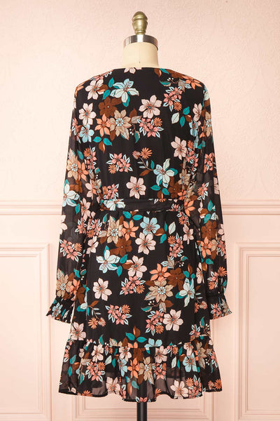 Serafina Short Floral Wrap Dress w/ Long Sleeves | Boutique 1861 back view