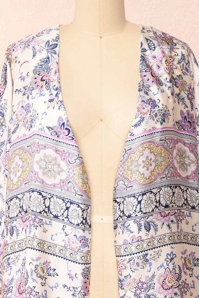 Serenite Navy Paisley Pattern Short Kimono | Boutique 1861 open close-up