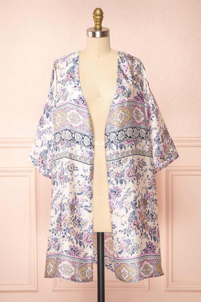 Serenite Navy Paisley Pattern Short Kimono | Boutique 1861 open view
