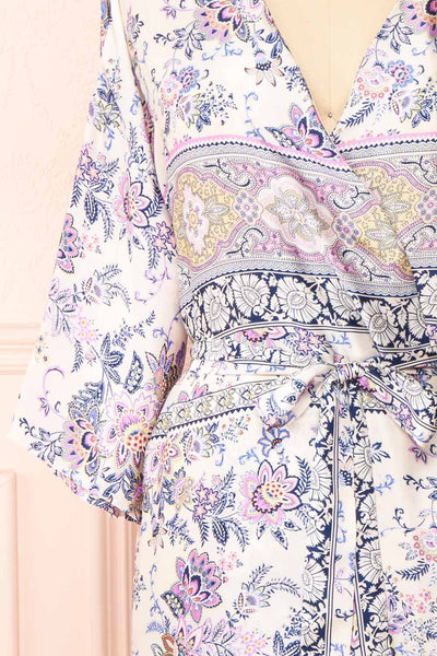 Serenite Navy Paisley Pattern Short Kimono | Boutique 1861 sleeve