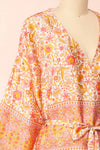 Serenite Pink Paisley Pattern Short Kimono | Boutique 1861  side close-up