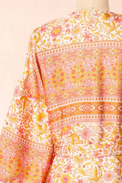 Serenite Pink Paisley Pattern Short Kimono | Boutique 1861  back close-up
