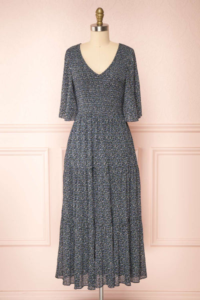 Sergia Short Sleeve Floral Tiered Midi Dress | La petite garçonne front view