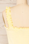 Serpa Yellow Fitted Ruched Dress with Ruffles | La petite garçonne back close-up