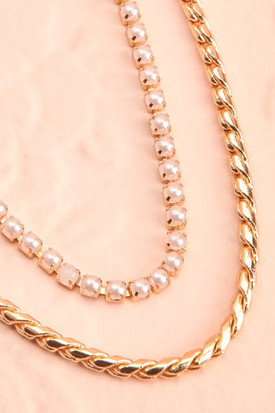 Serpens Or Layered Necklace w/ Pearls | Boutique 1861 flat close-up