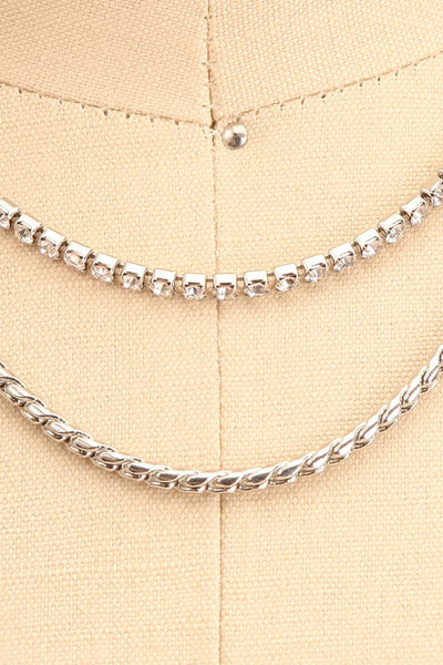 Serpens Silver Layered Necklace w/ Crystals | Boutique 1861 close-up