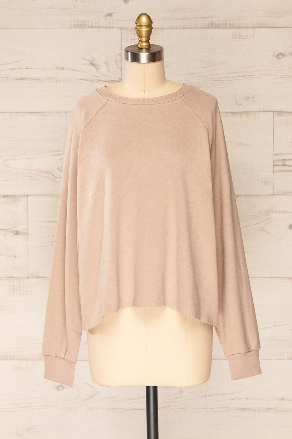 Set Brie Mocha Taupe Sweater and Lounge Pants | La petite garçonne  top front view 