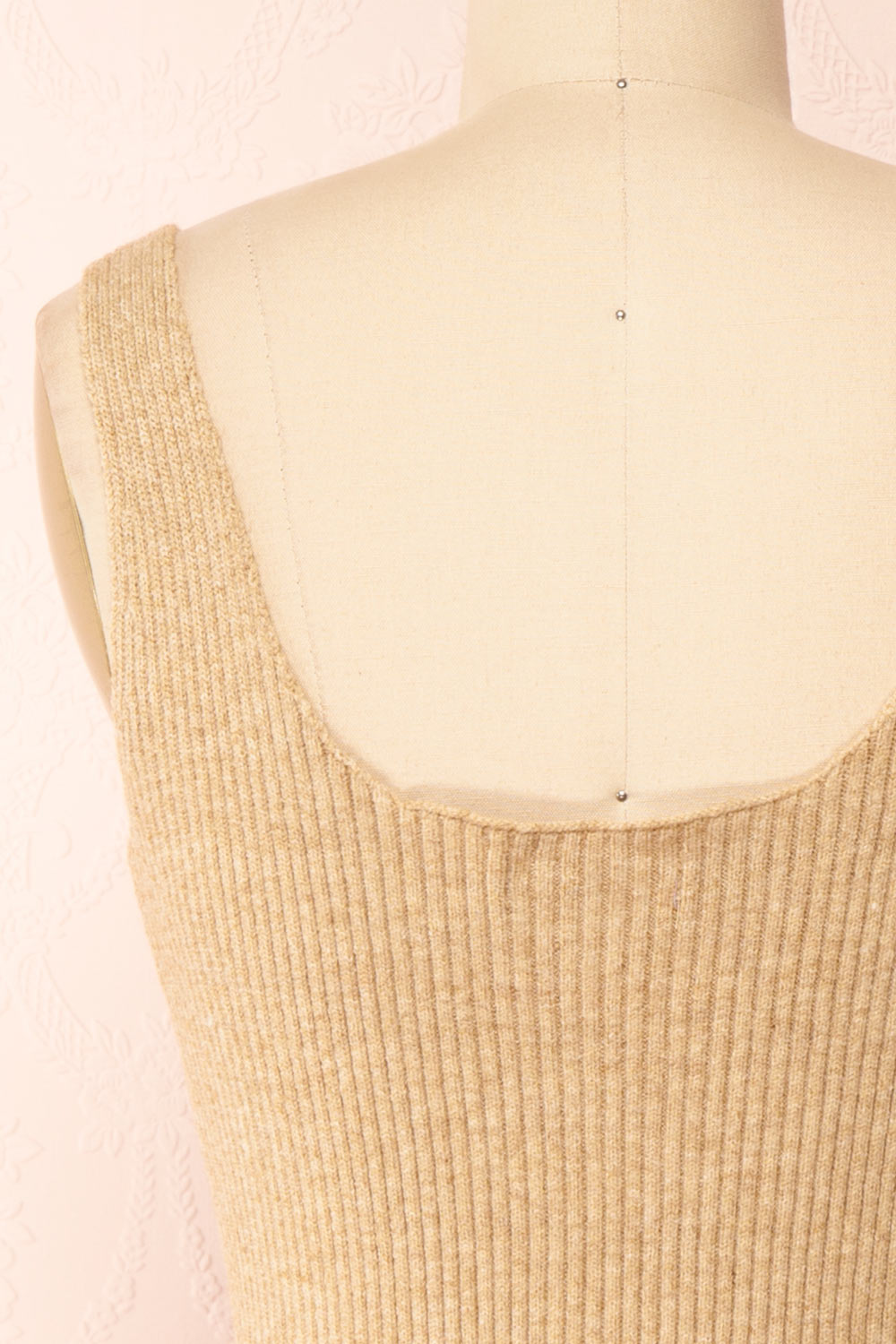 Set Cilia Beige Cardigan & Fitted Midi Dress | Boutique 1861  back close-up