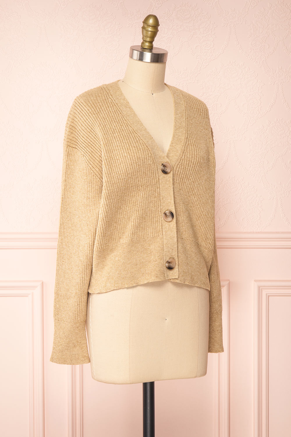 Set Cilia Beige Cardigan & Fitted Midi Dress | Boutique 1861  top side view 