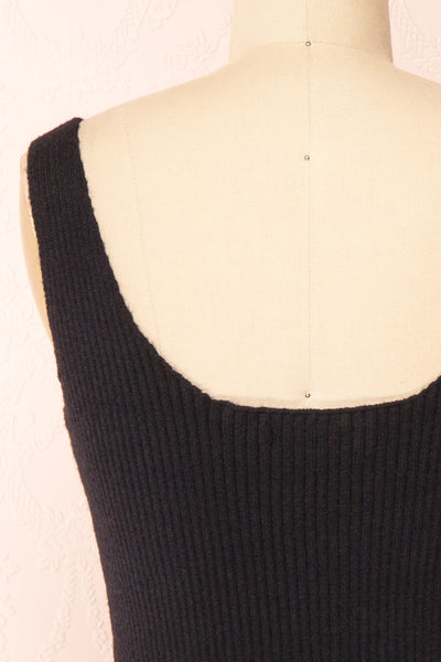 Set Cilia Black Cardigan & Fitted Midi Dress | Boutique 1861  back close-up