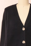 Set Cilia Black Cardigan & Fitted Midi Dress | Boutique 1861 top front close-up