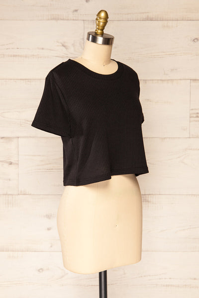 Set Dignes Black Ribbed T-Shirt & Shorts | La petite garçonne   top side view